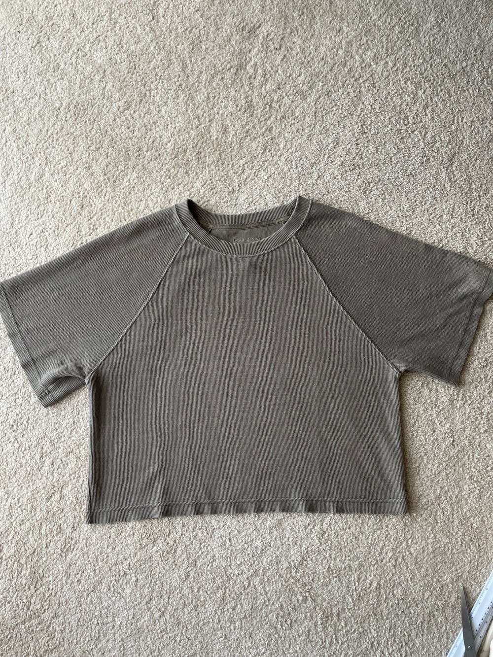 Aerie Olive Ribbed Oversized Short Sleeve Classic Cropped Womens Size M Cozy